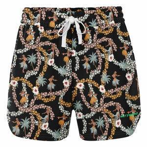 White Rose Palm Trees Design Athletic Loose Shorts - AOP