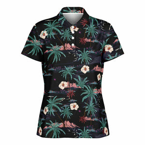 Palm Tree  White Flower Polo Shirt - AOP
