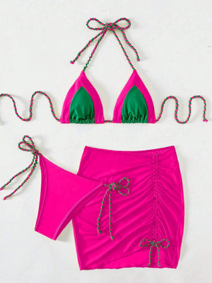 Contrast Tied Three-Piece Swim Set