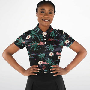 Palm Tree  White Flower Polo Shirt - AOP