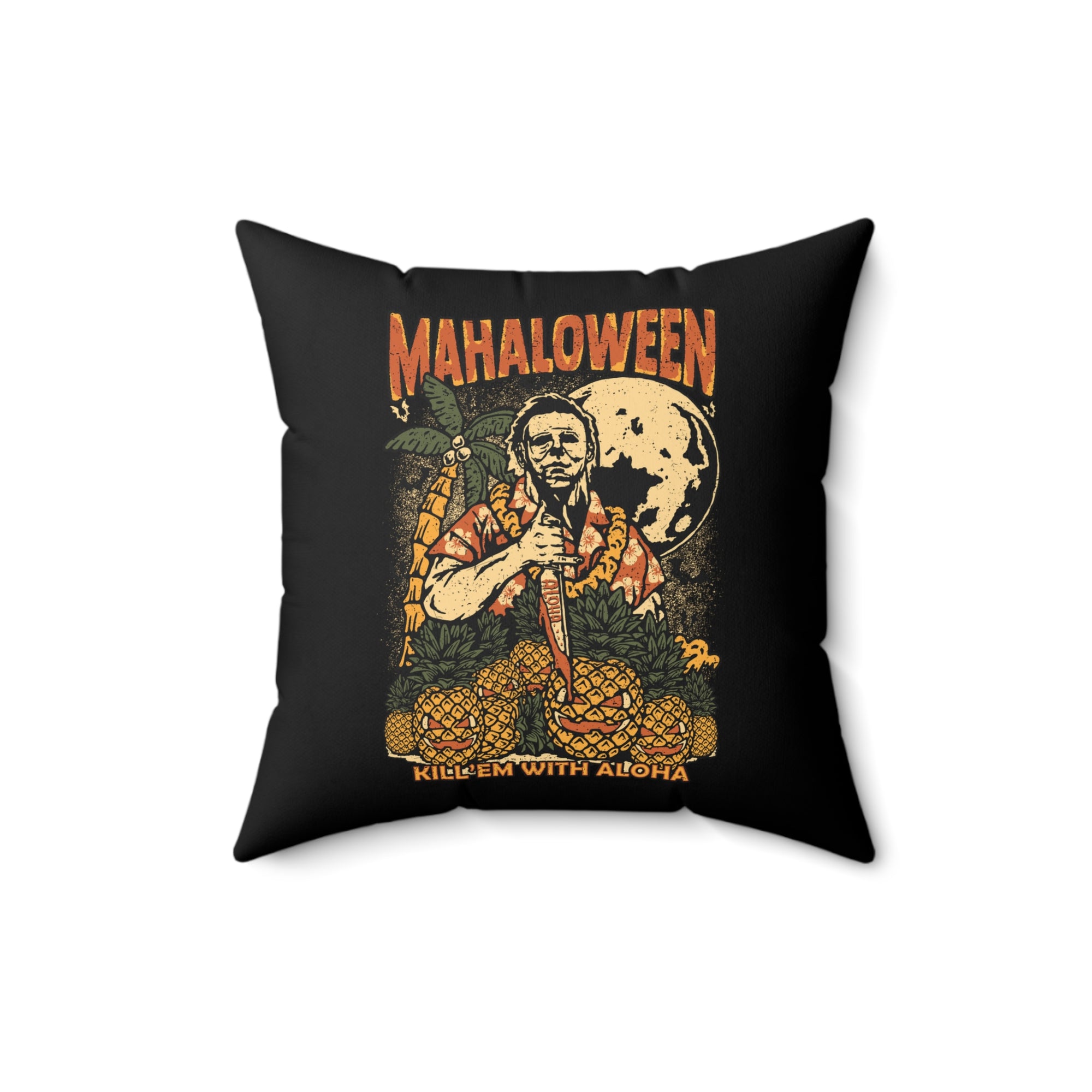 Mahaloween Square Pillow - Black