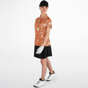White & Orange Design Polo Shirt - AOP
