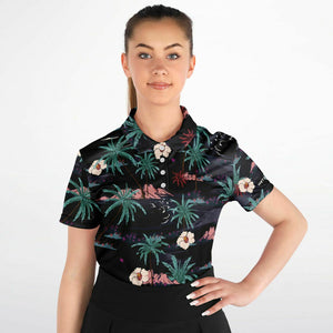 Palm Tree  White Flower Polo Shirt - AOP