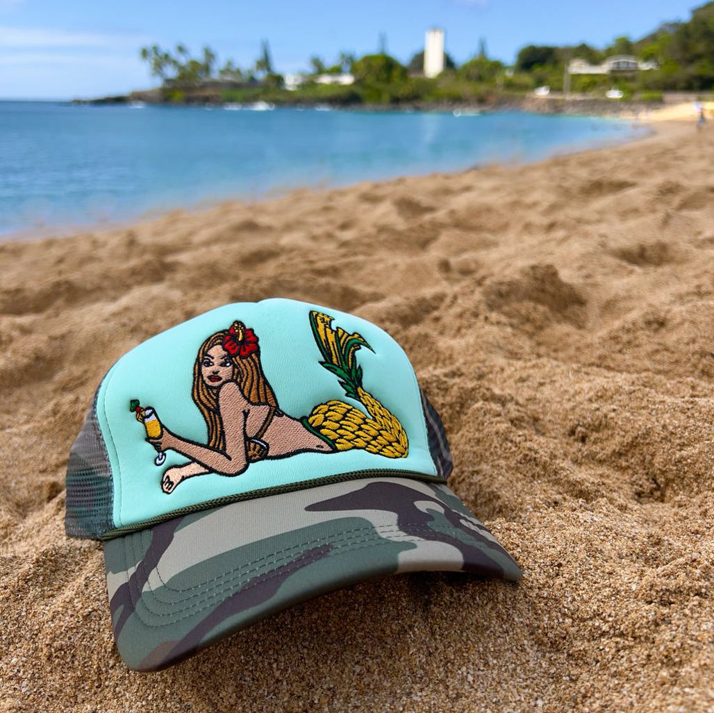 Pina Colada Mermaid Trucker - Aqua/Camo