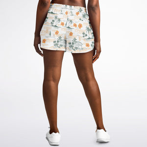 Yellow Flowers Palm Tree  Athletic Loose Shorts - AOP