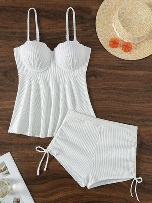 Sunrise Shell Textured Drawstring Spaghetti Strap Two-Piece Swim Set