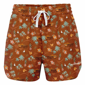 Star Fish Mountain Palm Tree Design Athletic Loose Shorts - AOP