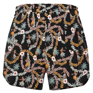 White Rose Palm Trees Design Athletic Loose Shorts - AOP
