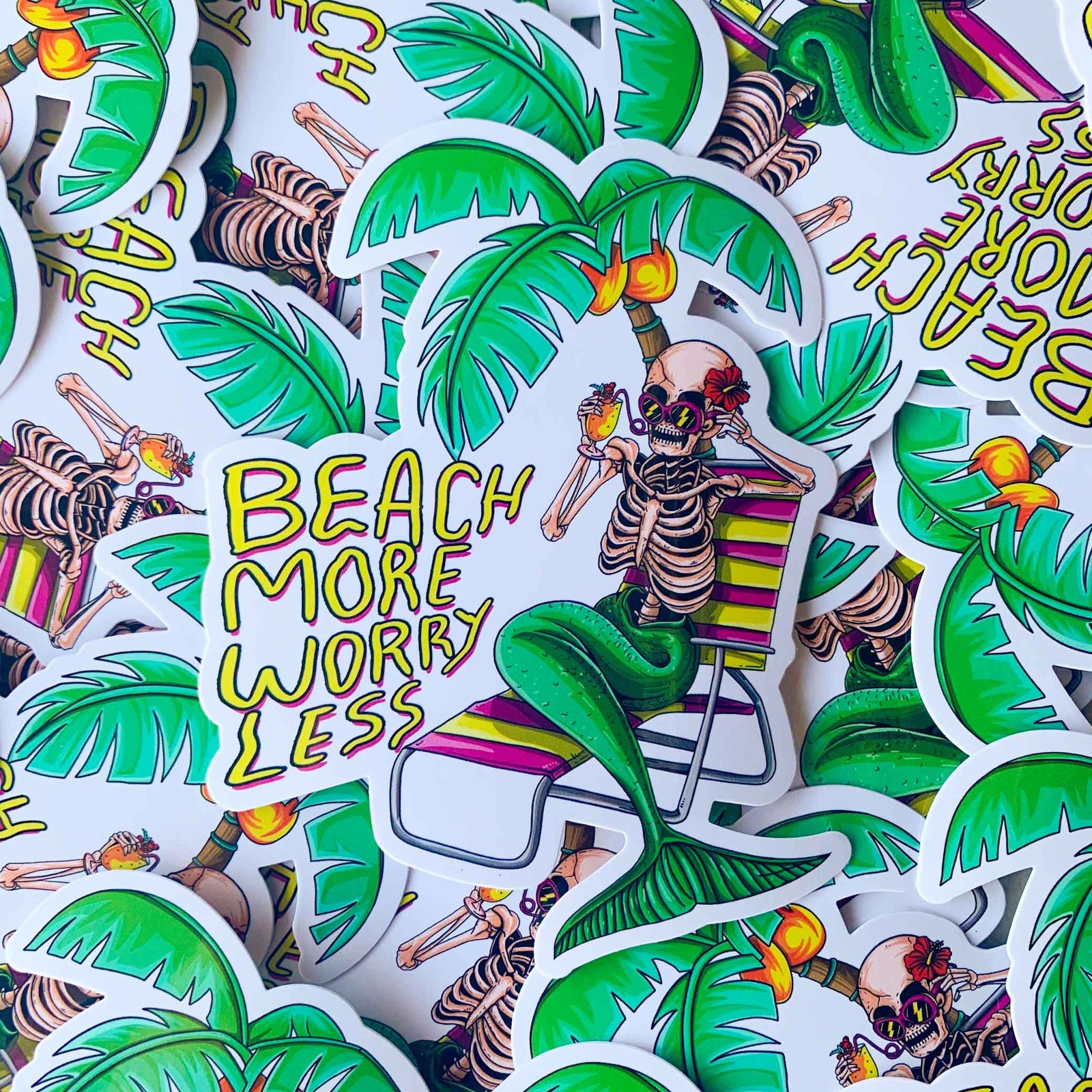 "Beach More, Worry Less" Sticker
