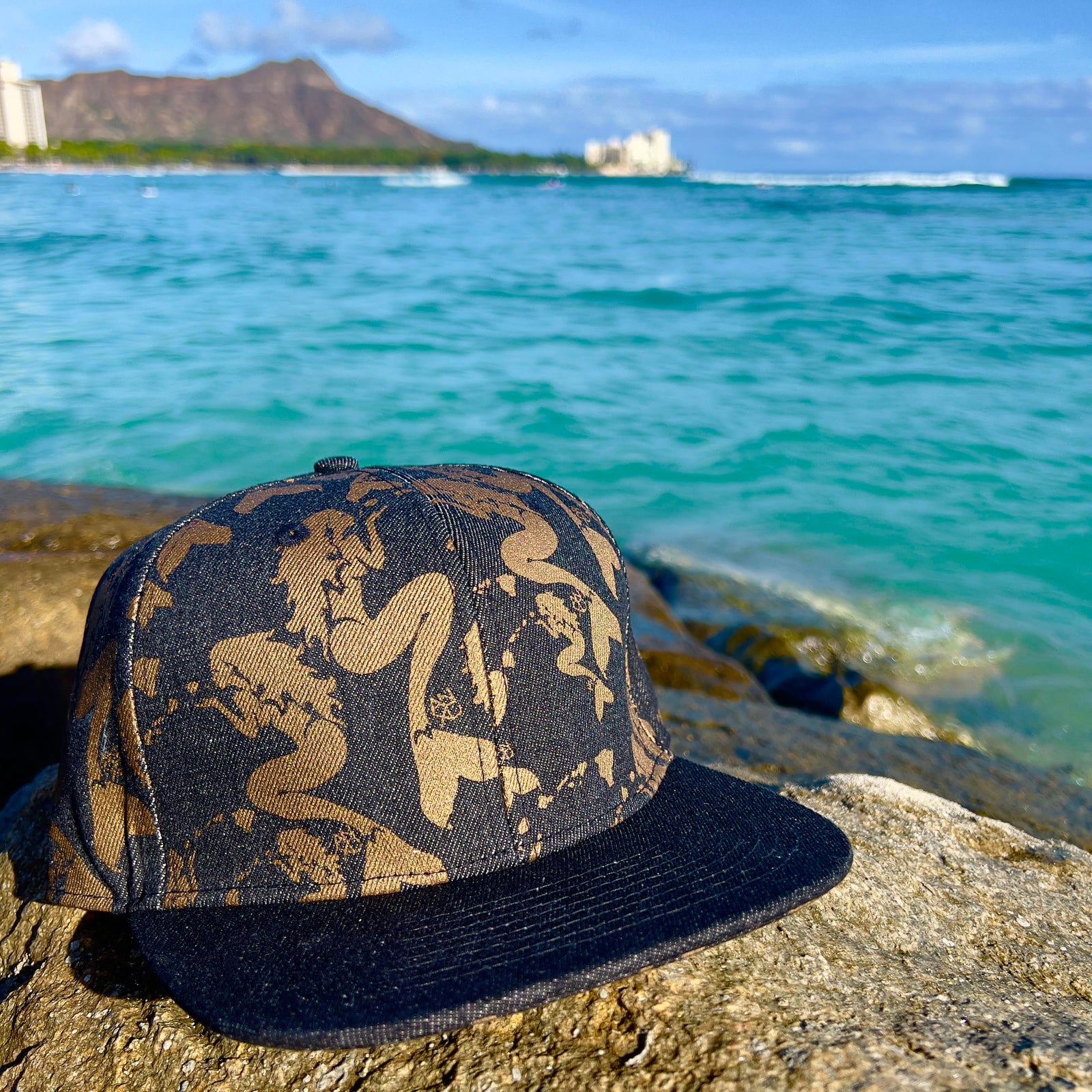 Gold Mermaid Snapback - Black Denim