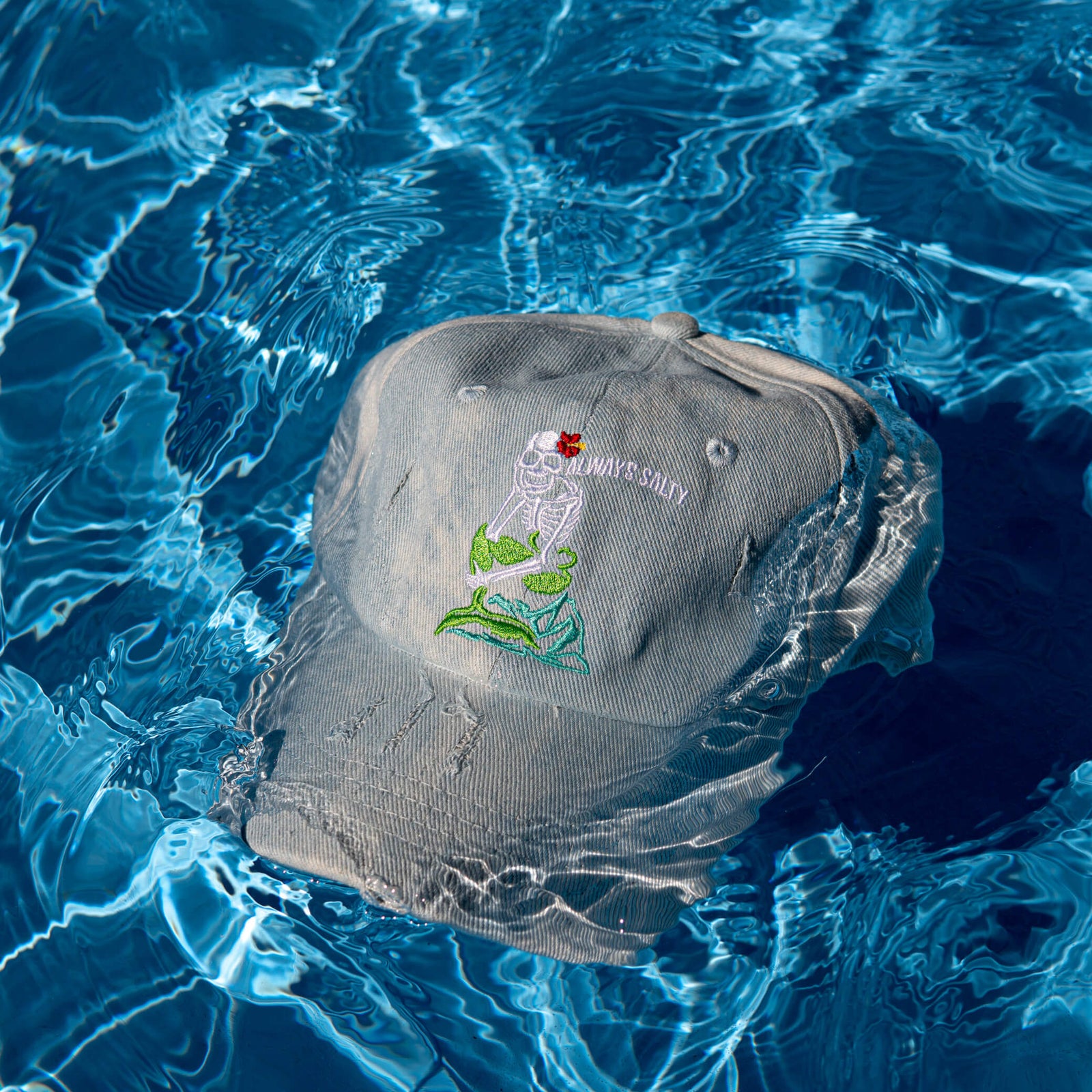 "Always Salty" Distressed Denim Ponytail Dad Hat