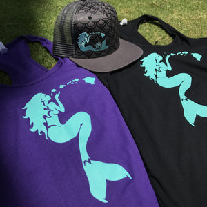 Mermaid Racerback Tank - Black/Tiffany Blue
