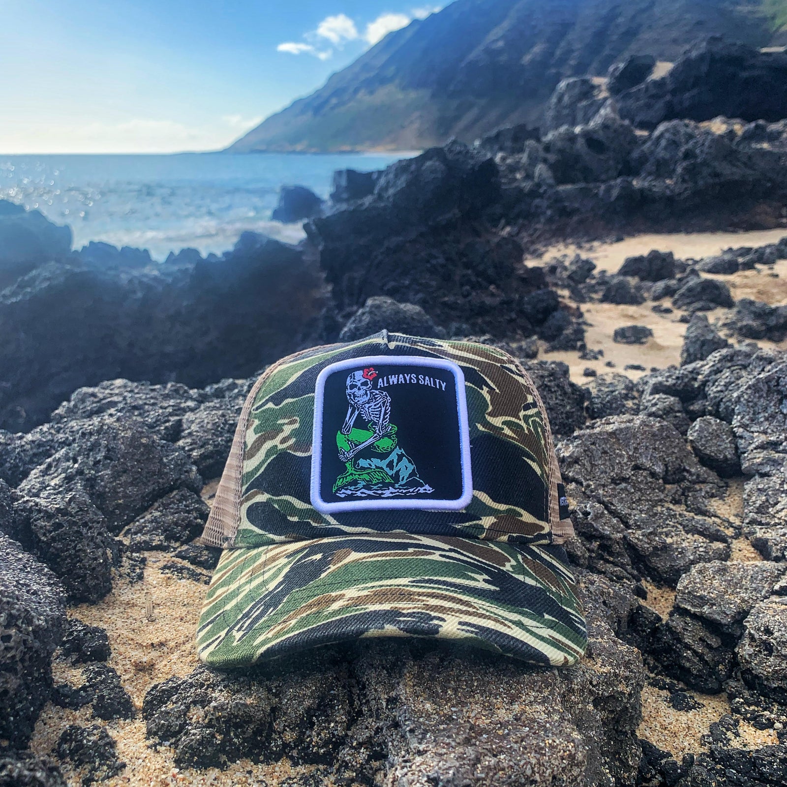 PRE-ORDER "Always Salty" Trucker Hat - Tiger Camo