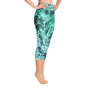 "Jade Oceans Web" Yoga Capri Leggings