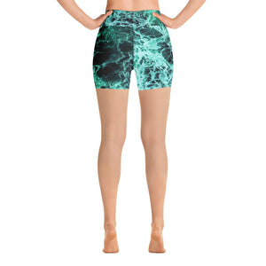 "Jade Oceans Web" Yoga Shorts