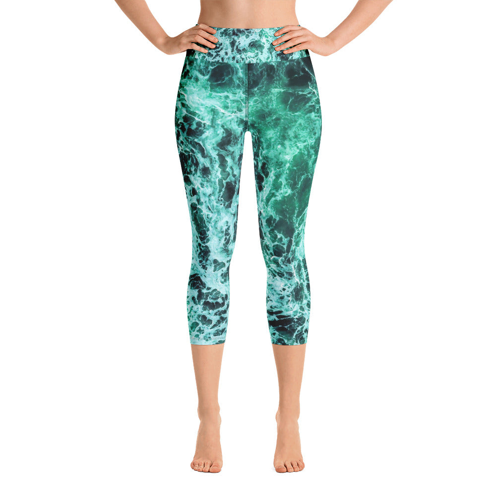 "Jade Oceans Web" Yoga Capri Leggings
