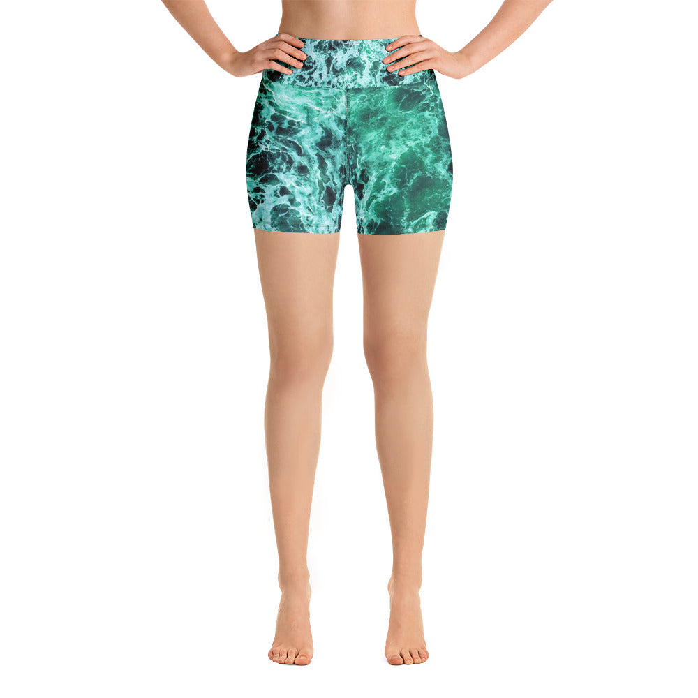 "Jade Oceans Web" Yoga Shorts