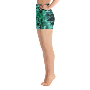 "Jade Oceans Web" Yoga Shorts